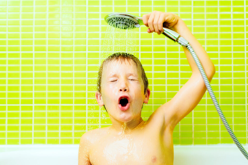 Boy bathing with good water quality.